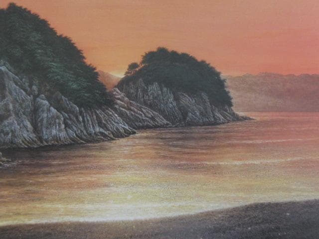 高崎昇平、【浄土ヶ浜朝景】、希少な額装用画集より、新品額装付、状態良好