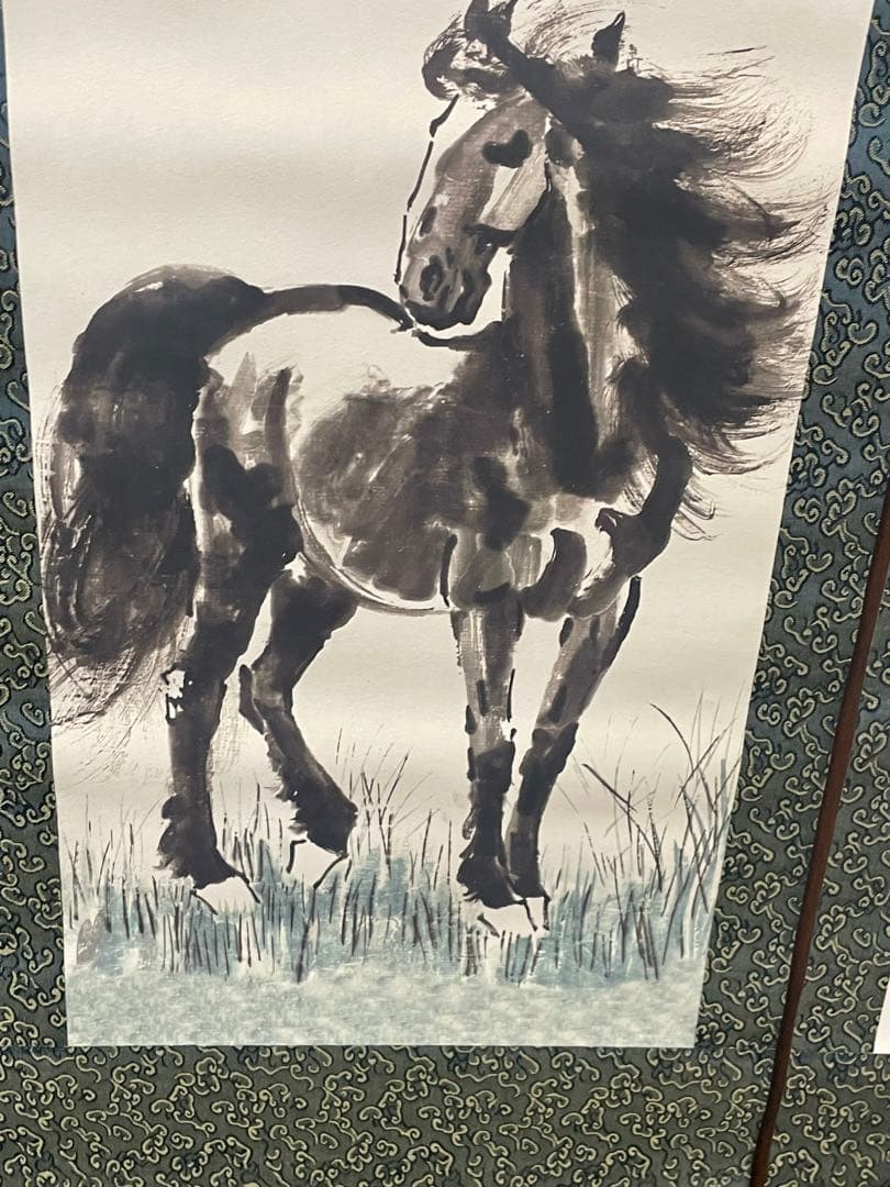 中国美術品・名家手描き駿馬彩畫4條塀掛軸・水彩畫・徐悲鴻印款・