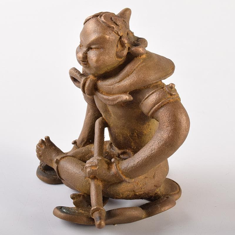 高岡銅器 二代 須賀松園造 蝋型鋳銅 「稚児雷神」 共布共箱 V R7549