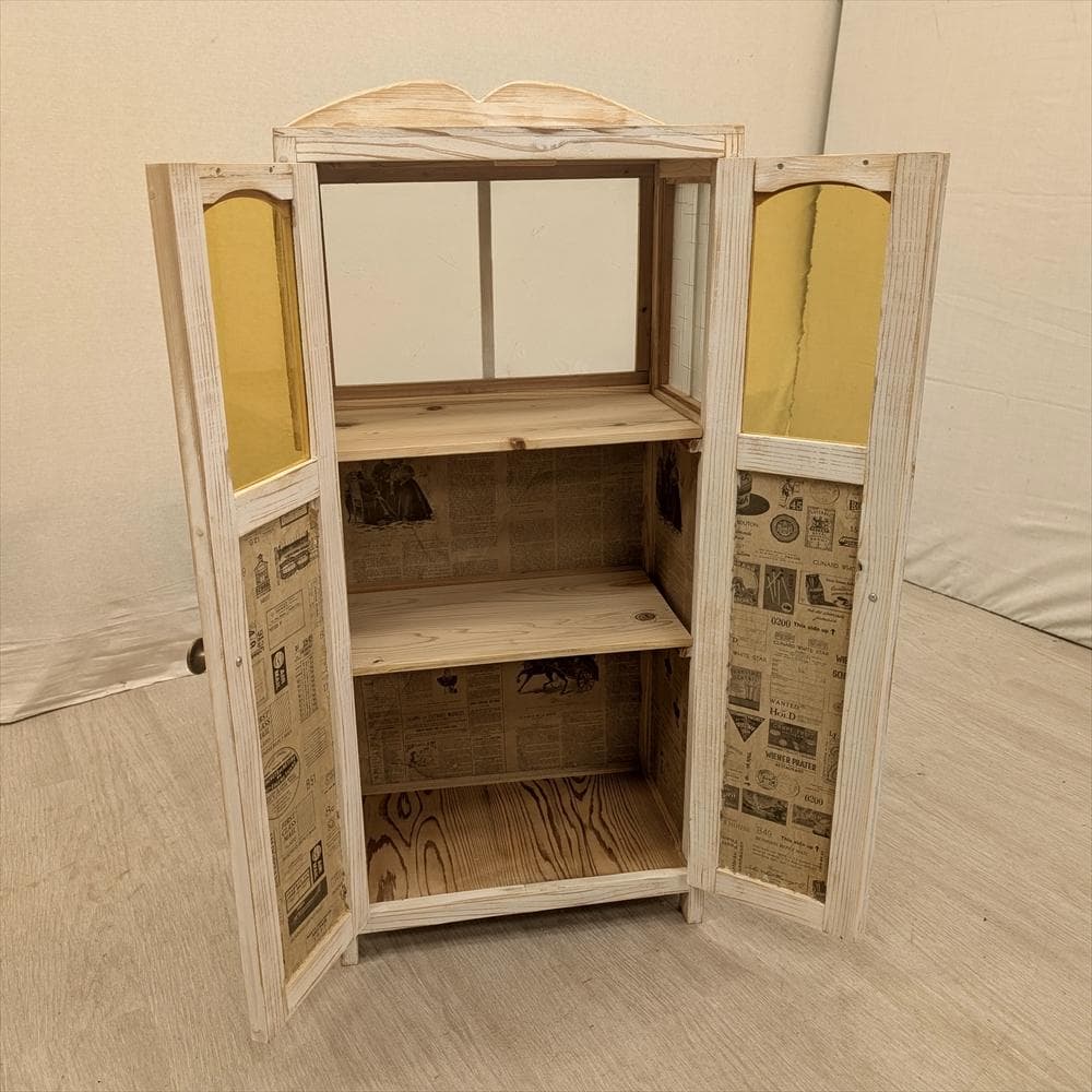 展示品 レトロガラス シャビー ハンドメイド キャビネット 飾り棚