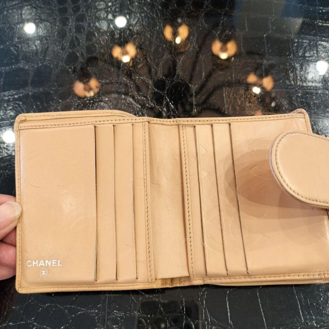 CHANEL カンボンライン がま口 コンパクトウォレット ベージュ