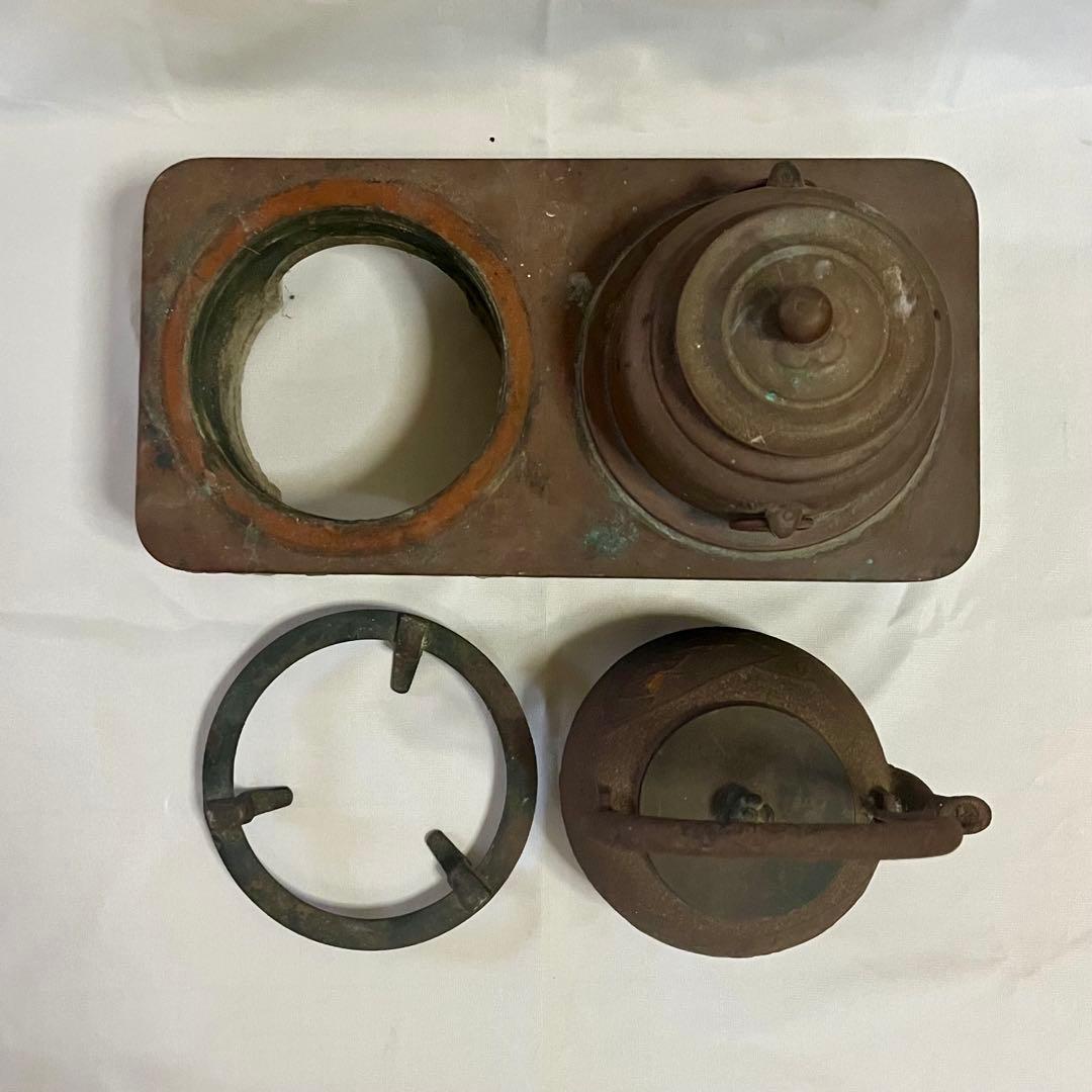 長火鉢用 燗銅壺 五徳 龍文堂刻印鉄瓶