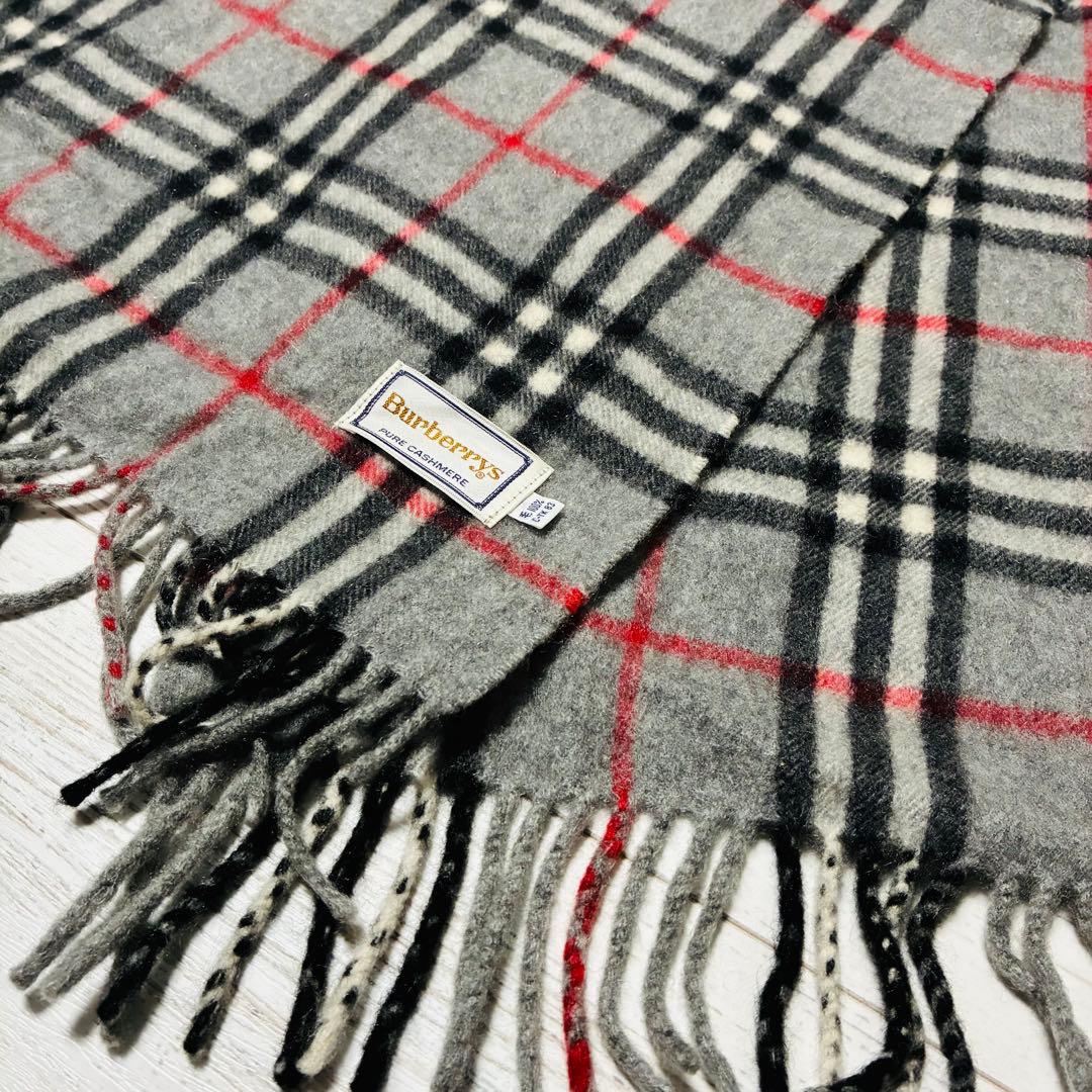 極美品】Burberry バーバリー ノバチェック カシミヤ マフラー グレー