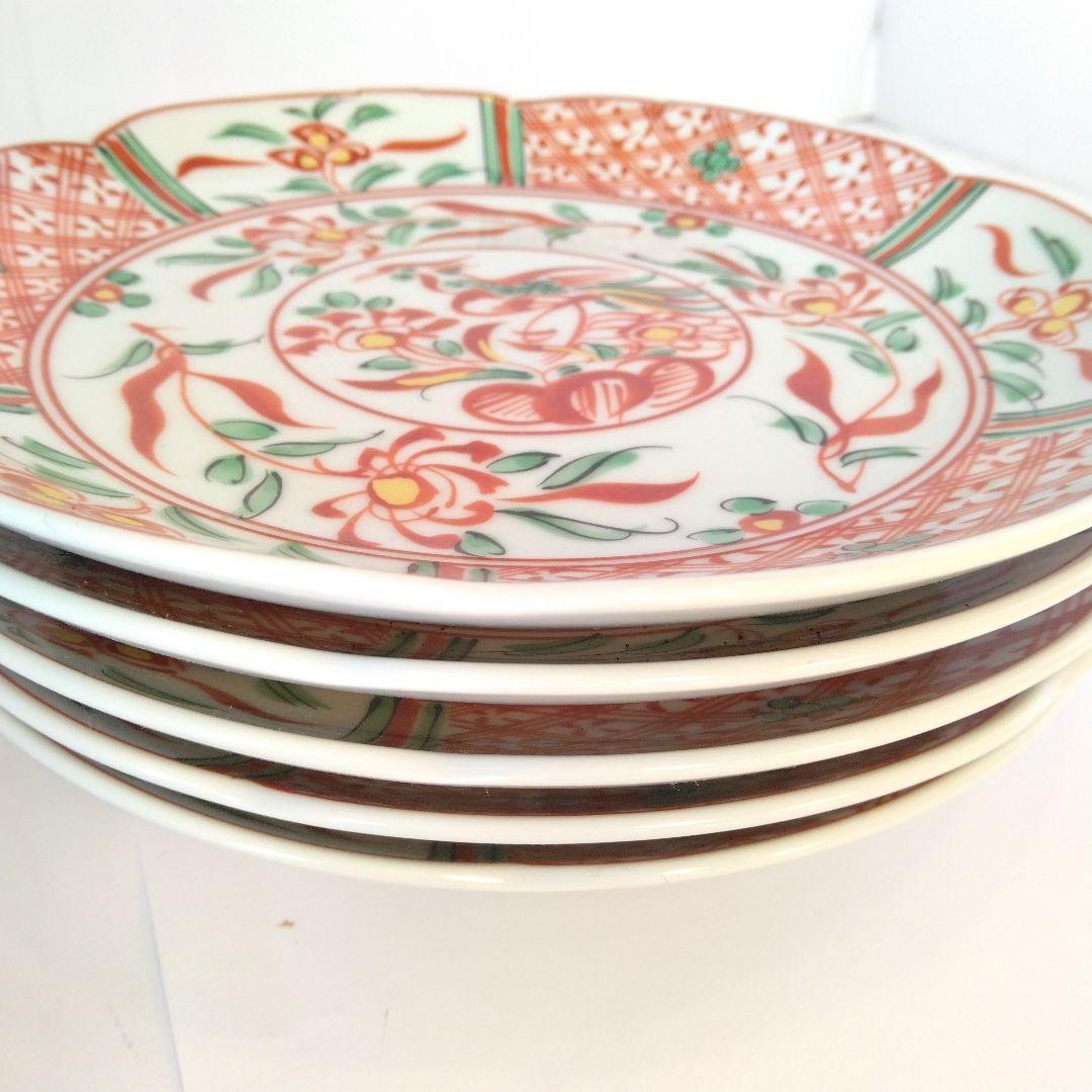 平安橘吉 赤絵和皿 5枚セット 鳳凰絵柄