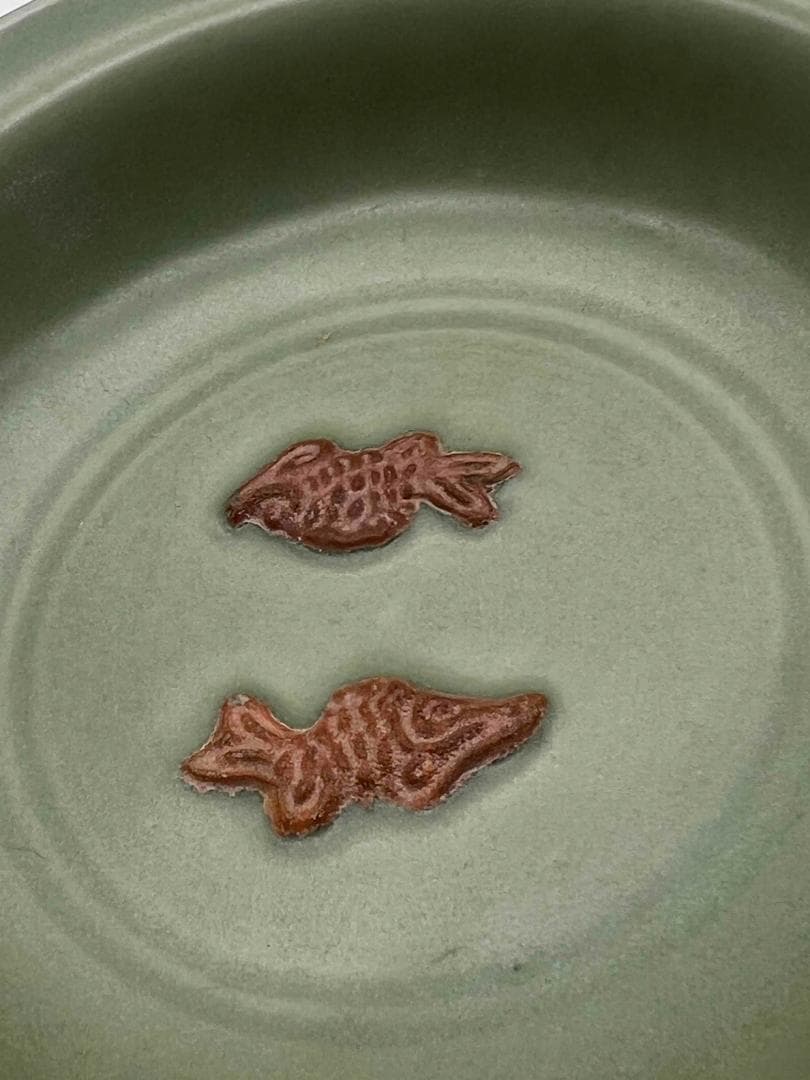 南宋時代 青磁 龍泉窯双魚盤 青磁皿 唐物 古賞物 時代物 (