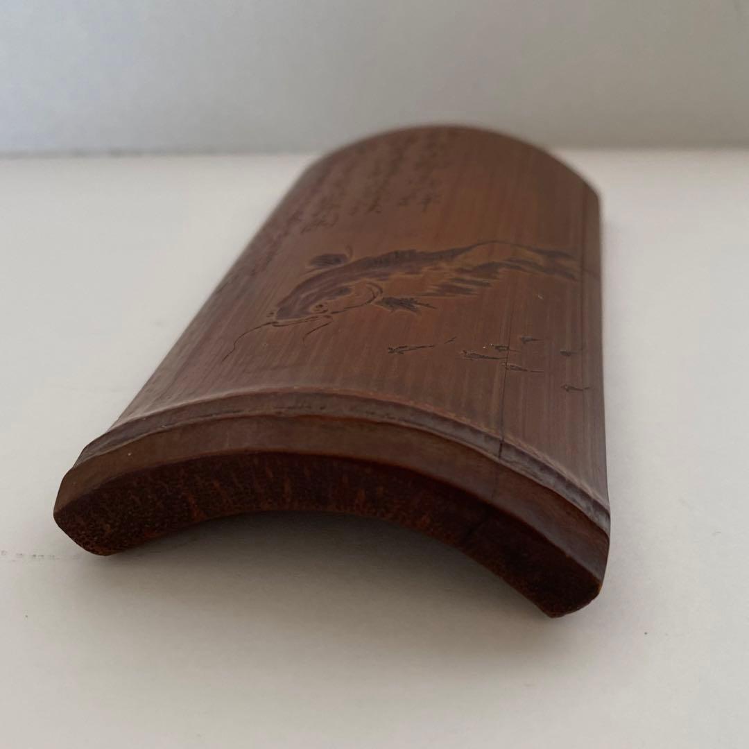 象堂山人刀竹製 鮎図 茶合 則子 仙媒 茶量 煎茶