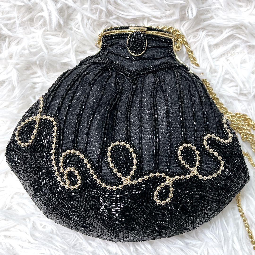 【希少】ルミーはしもと ビーズバッグ パーティーバック ショルダー 黒 ゴールド