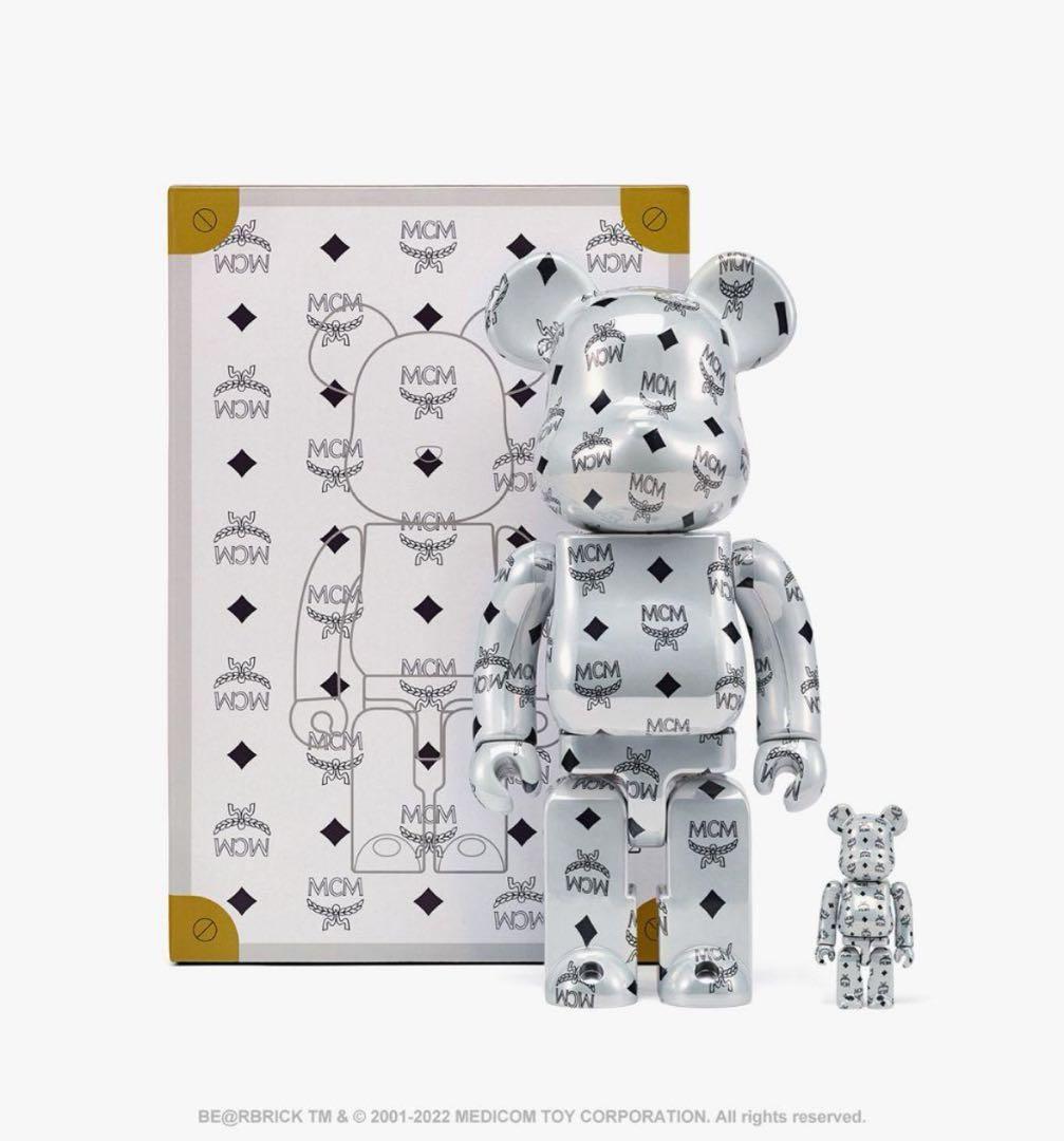 BE@RBRICK MCM WHITE CHROME 100%&400%