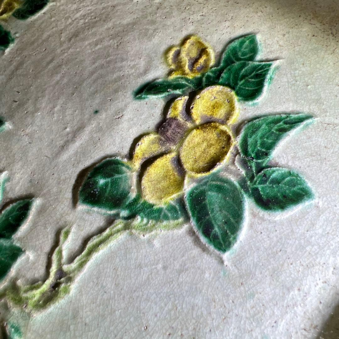 江戸中期 源内焼 椿文中皿 幅約21.5㎝ 東Y7-1226☆2F