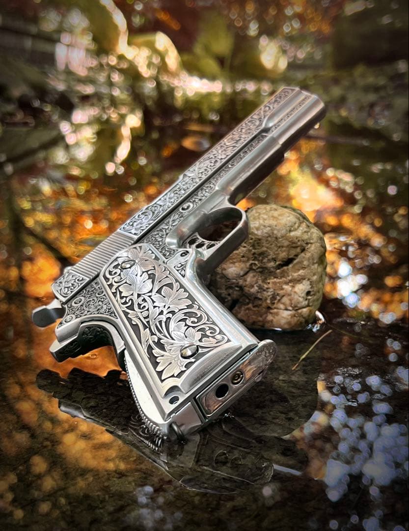 1911タイプ対応 グリップ周辺 装飾パーツ ステンレス製 巻草彫刻 工芸