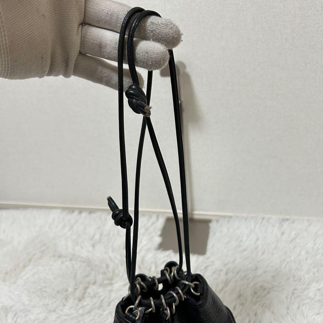 【美品✨5525gallery/フリンジ】ポーター　巾着バッグ　シボ革　ブラック