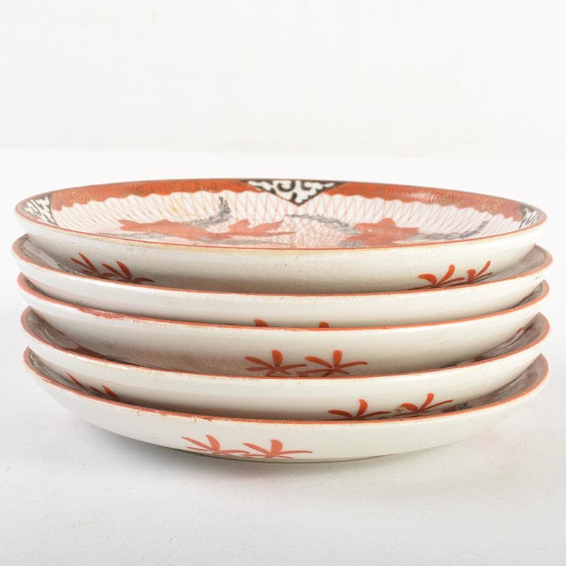 りんぞう様専用 赤絵八郎手 金魚文 手塩皿 小皿 五客 時代箱 D