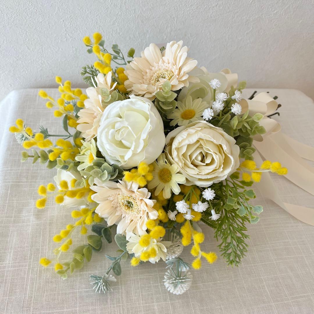 ウェディングブーケとブートニアのセット♡ミモザブーケ♡ガーベラブーケ♡前撮り♡