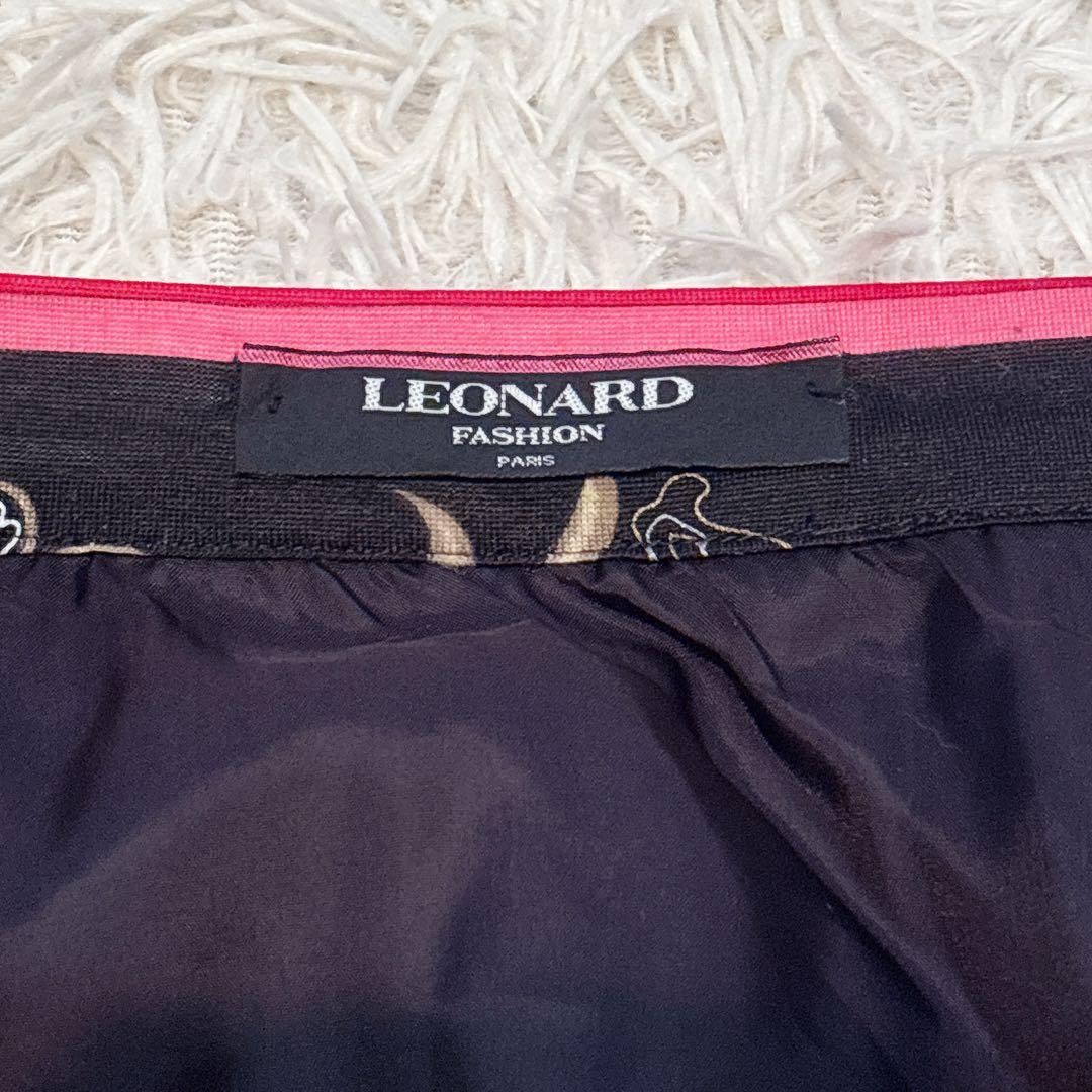 未使用級✨レオナール ウール シルク スカート トリム 花柄 黒 レディース