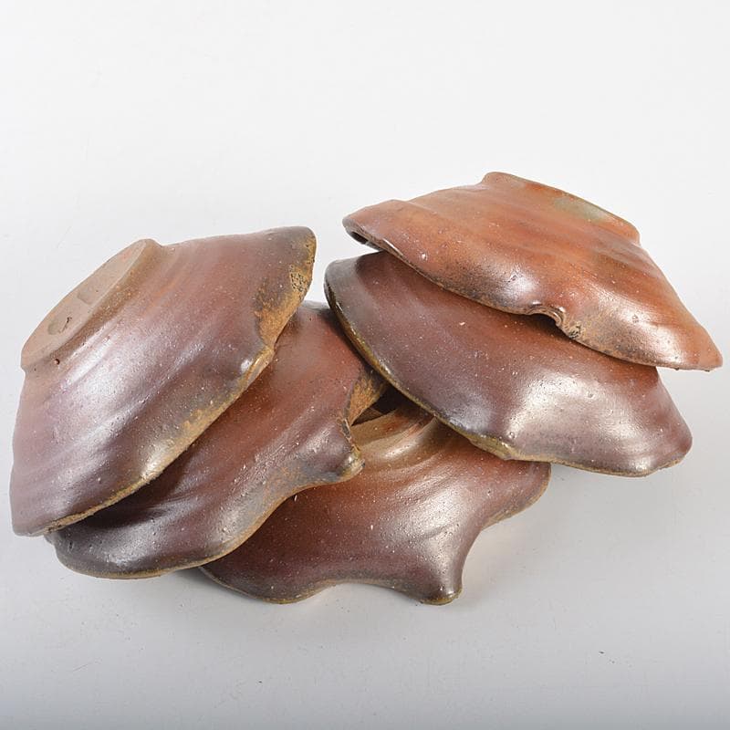 和食器　備前焼　藤原謙（三代藤原楽山）作　銘々皿　五客　共布共箱　M　R7100