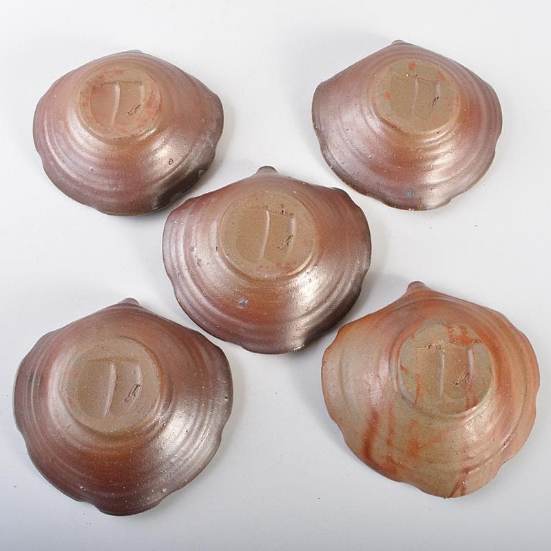 和食器　備前焼　藤原謙（三代藤原楽山）作　銘々皿　五客　共布共箱　M　R7100