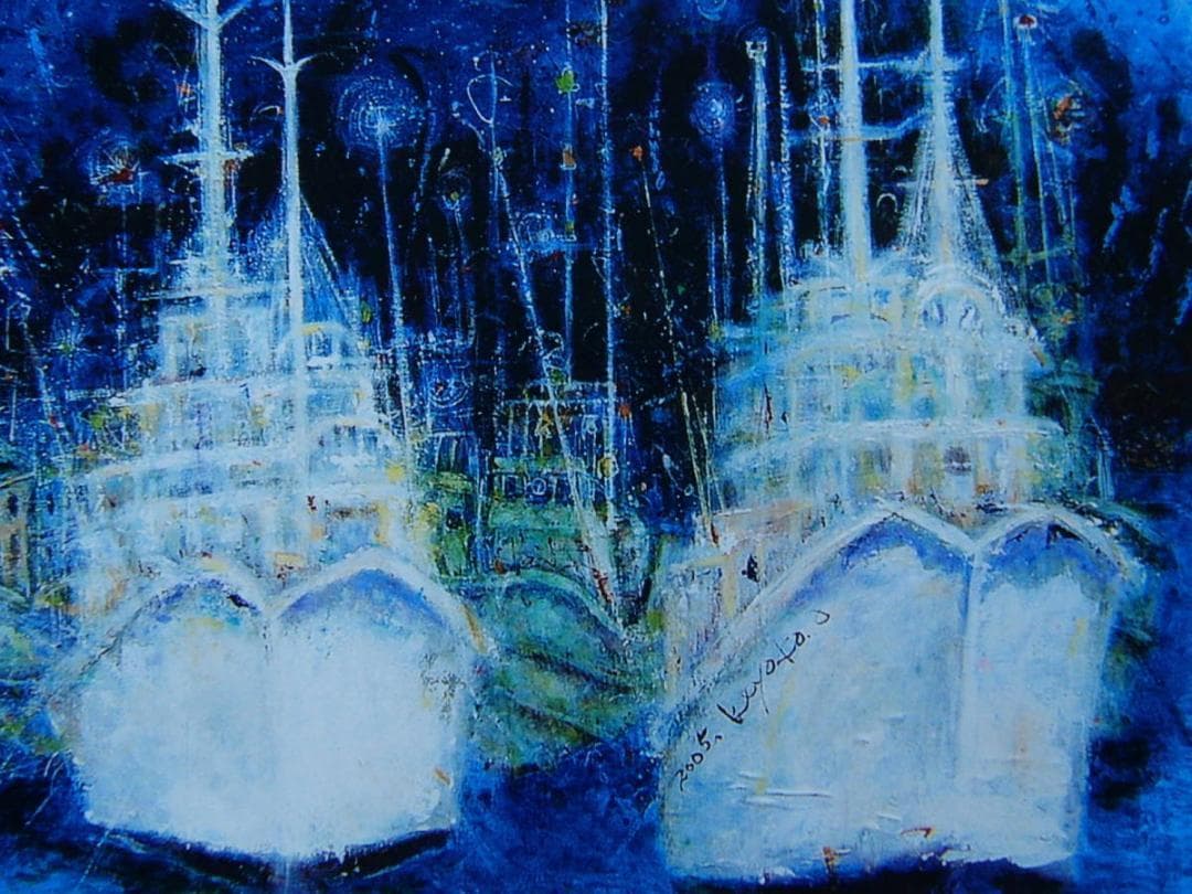 小川 清子、「船景」、希少画集、額装画、日本製・新品額にて額装、状態良好