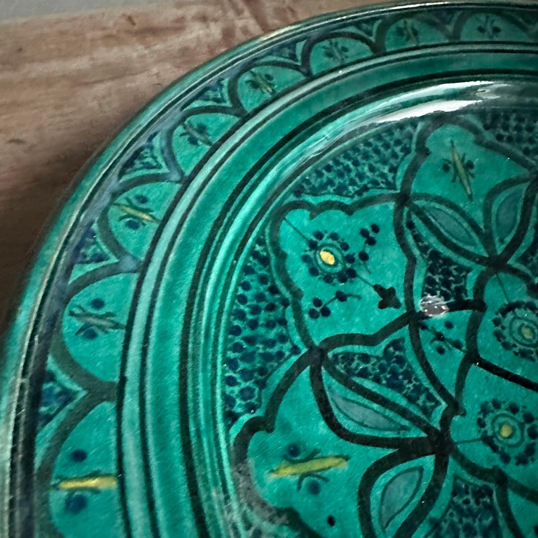 ブルガリア陶器 トロヤン焼 青釉内花柄 壁掛けデザイン 大皿 アンティーク