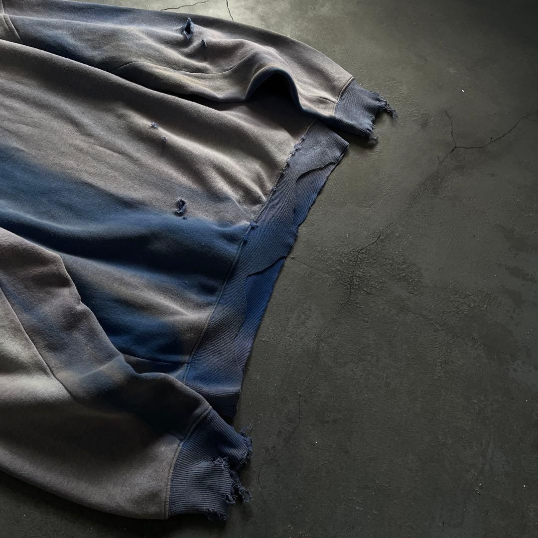 00's “broken”2XO”フェード“ターコイズブルー“襤褸 hoodie