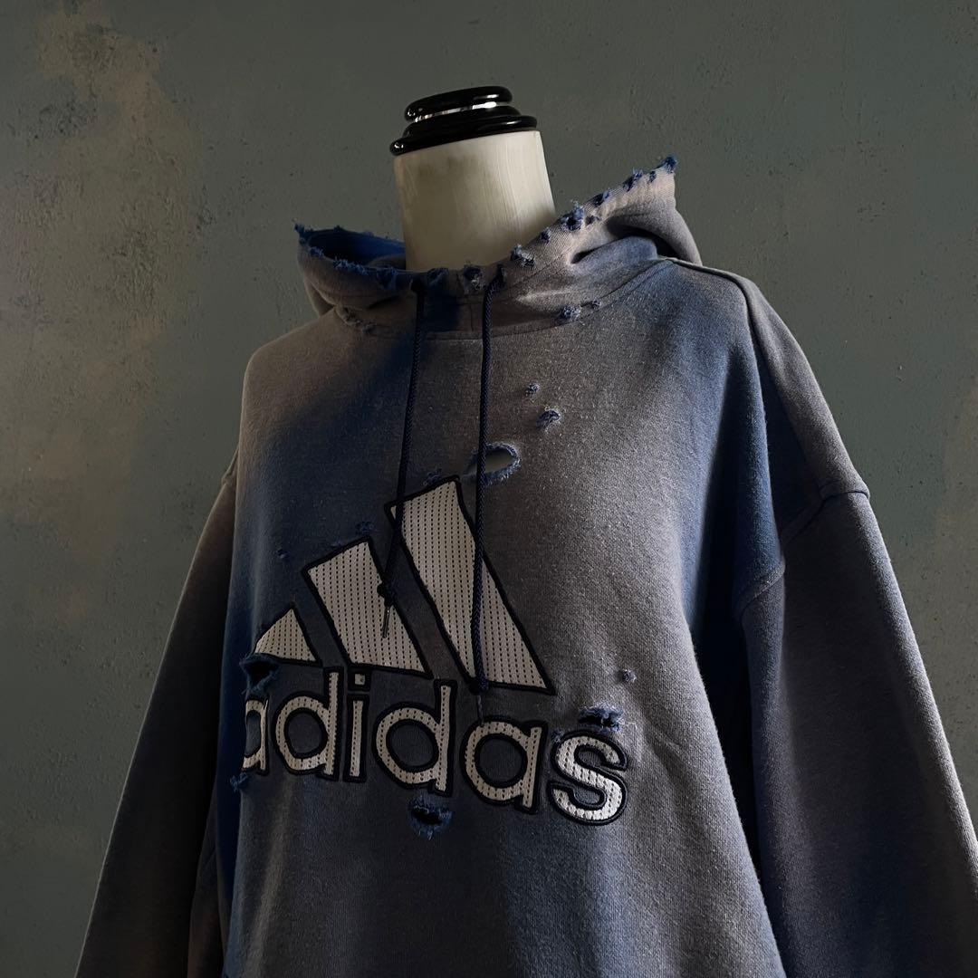 00's “broken”2XO”フェード“ターコイズブルー“襤褸 hoodie