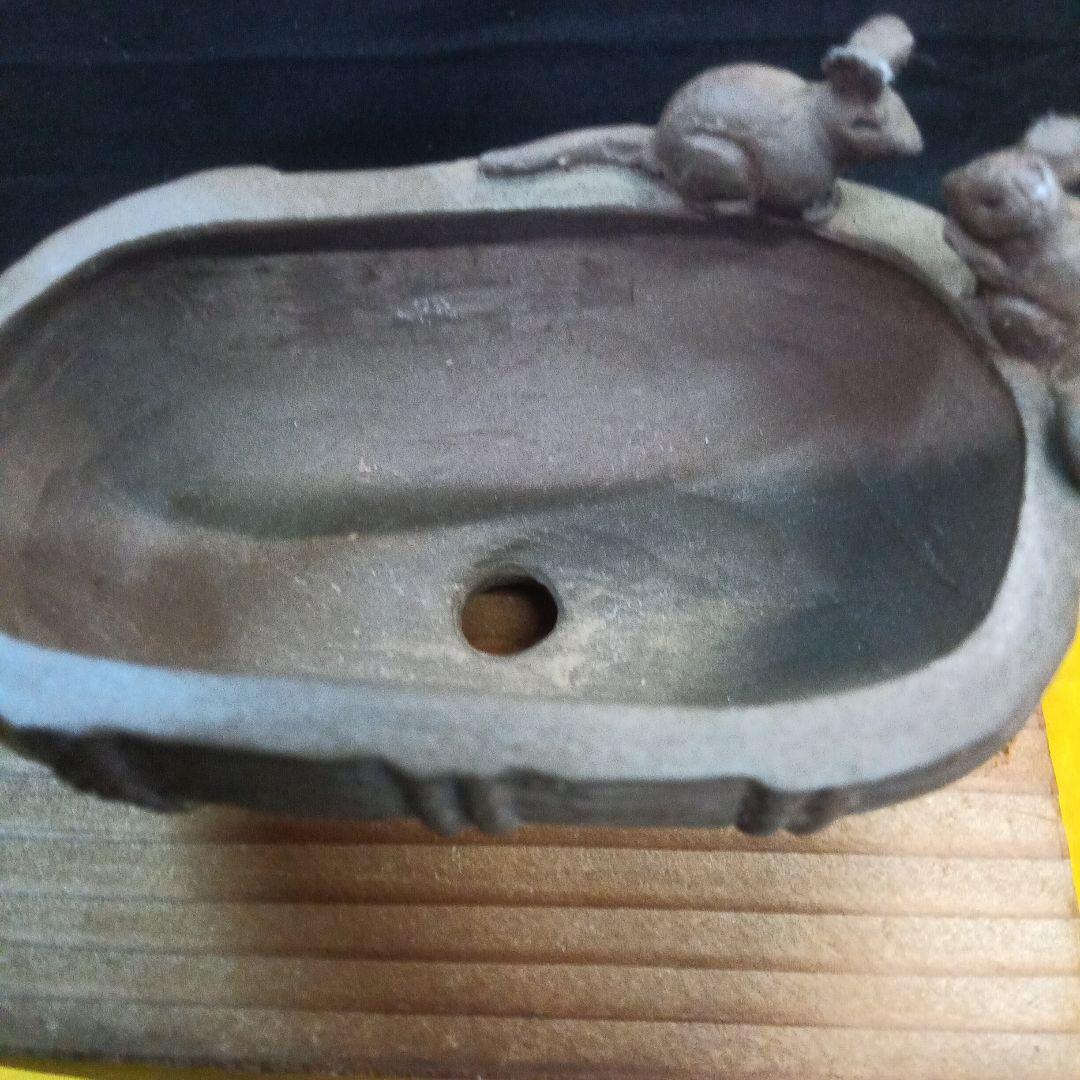 011.【寿悦】烏泥鼡俵鉢/ミニ盆栽鉢/木箱付き