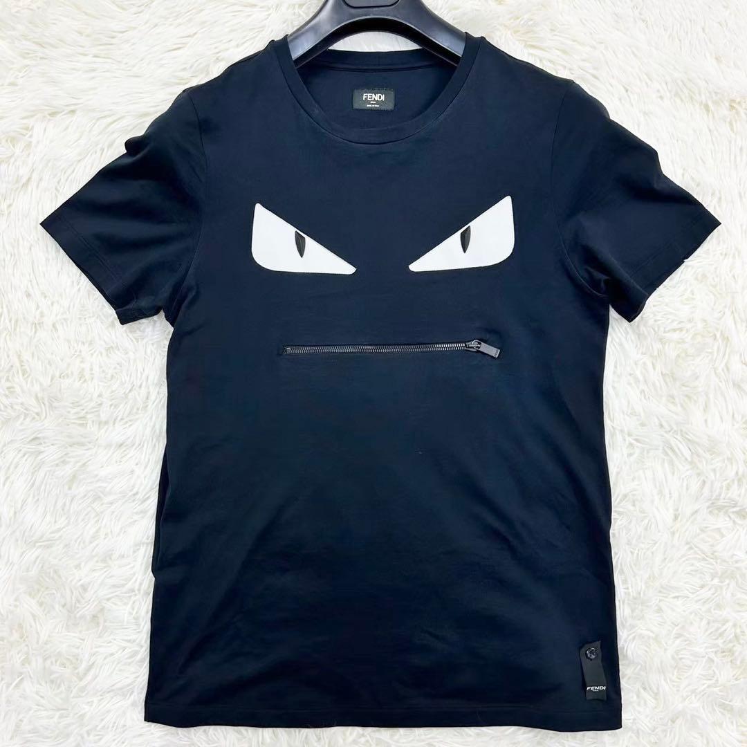 良品 フェンディ モンスターアイ 半袖Tシャツ コットン ブラック XS
