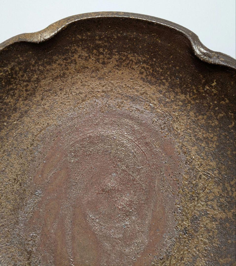 【未使用】 大平一誠 備前焼 輪花皿 直径28cm 盛り皿 深皿 食器 胡麻緋襷