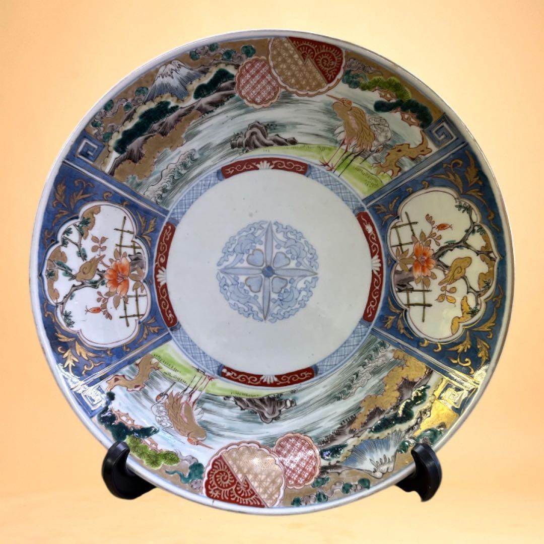 江戸時代後期】御節風景画陶器皿 直径約30cm