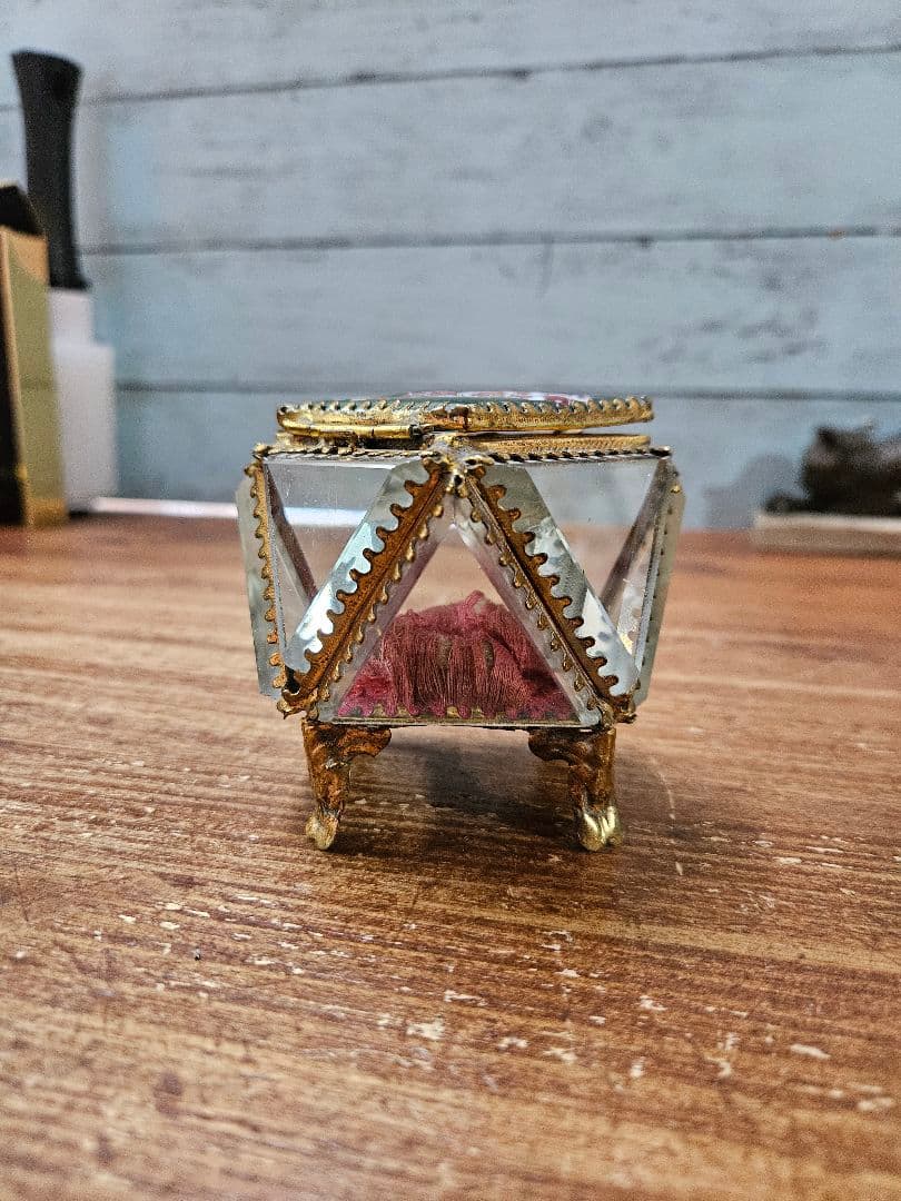 フランスアンティーク カットガラスの宝石箱 全面ベベル硝子