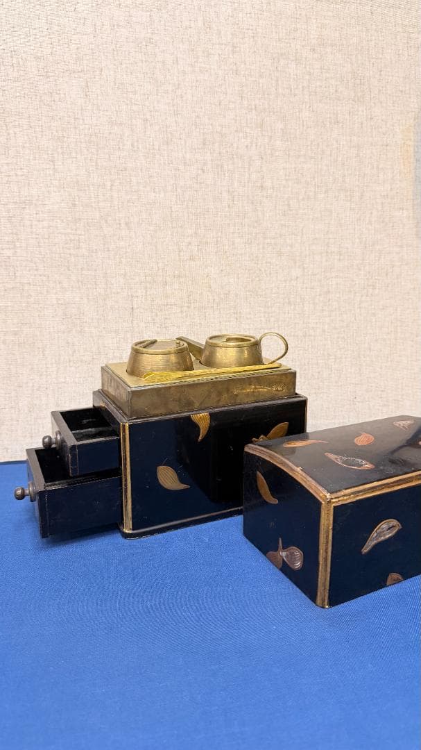 【一式揃】時代茶道具 銅製湯沸・建水／蒔絵木箱付｜実用可｜茶道具 古美術 一式揃】時代茶道具 銅製湯沸・建水／蒔絵木箱付｜実用可