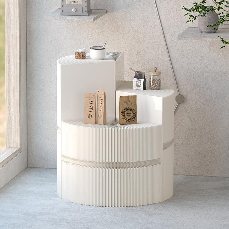 ホワイト柱型ディスプレイ台直径100cm高さ78㎝ 陳列台 組立不要展示