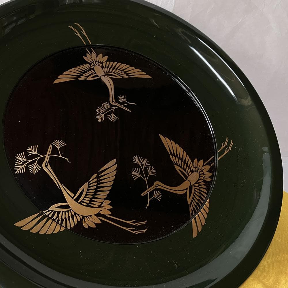 F1359 茶平一斎 松喰鶴 蒔絵 輪島塗 干菓子器 鶴蒔絵 菓子器 菓子