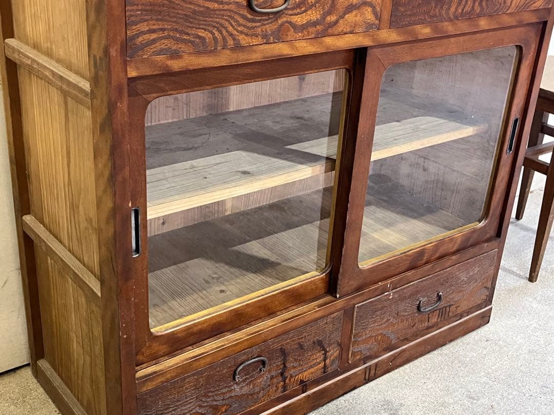 M*n様 アンティーク木製水屋箪笥 ガラス戸棚 飾り棚 レトロ食器棚の