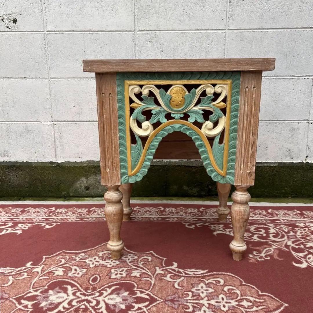 木製無垢材 チーク材◾️彫刻デザイン サイドテーブル 飾り台 ディスプレイ台 花台 木製無垢材 チーク材◾️彫刻デザイン サイドテーブル 飾り台 花台