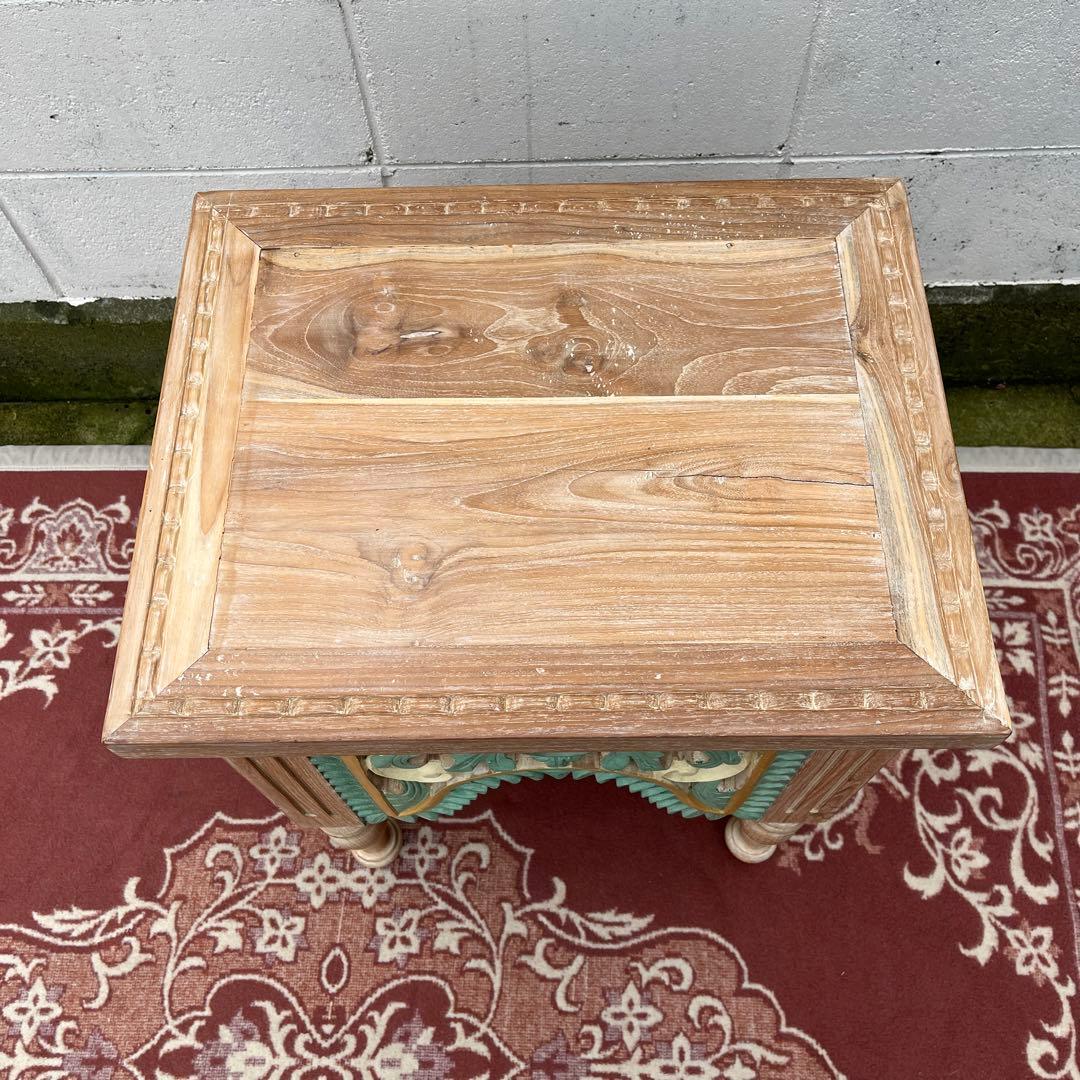 木製無垢材 チーク材◾️彫刻デザイン サイドテーブル 飾り台