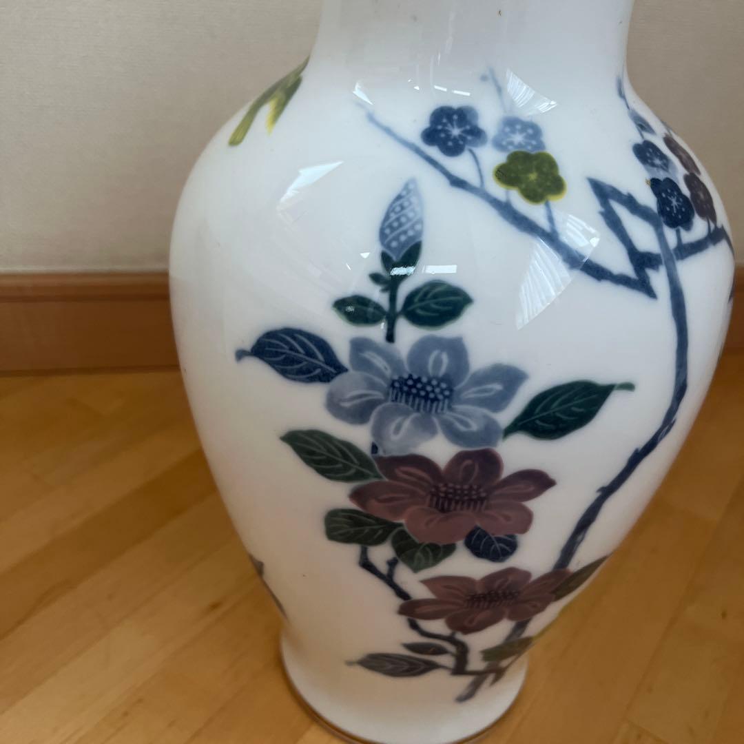 大倉陶園 鳥椿梅柄 花瓶 2317 大倉陶園 梅 椿 鳥 金彩