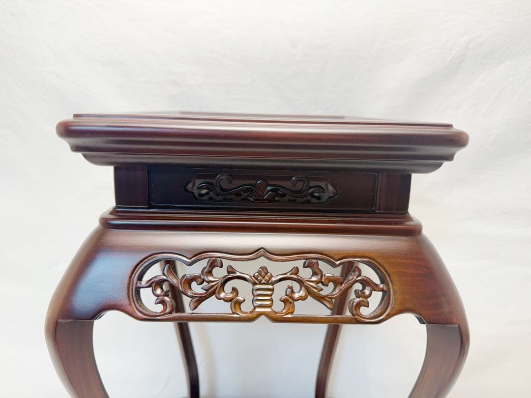 未使用 華道具 中国古美術 黒檀 唐木 透かし彫 猫足 高燭台 高卓