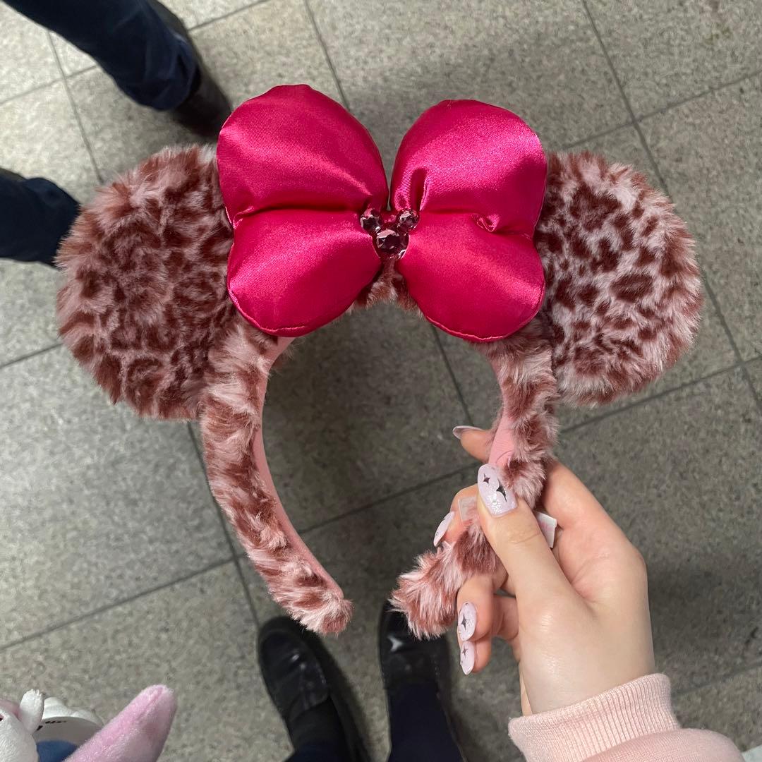 ディズニー ヒョウ柄リボン付き ファンキャップ カチューシャ