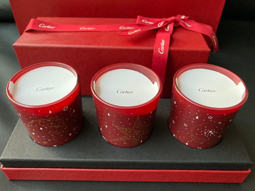 3個 リボン付き Cartier カルティエ 非売品 アロマキャンドル ろうそく