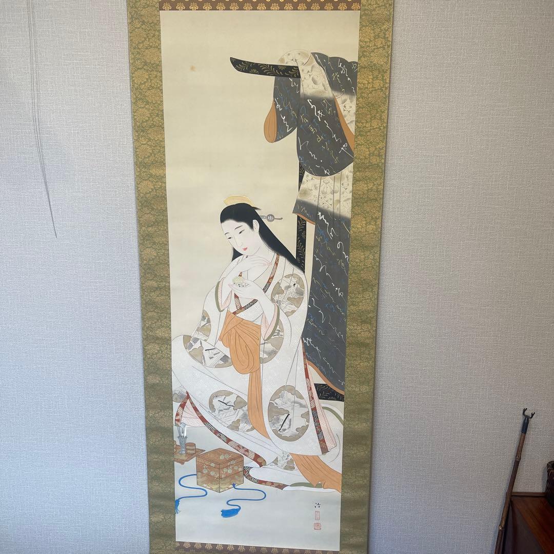 真作】掛軸大矢黄鶴花鳥図日本美術院院友逸品P22