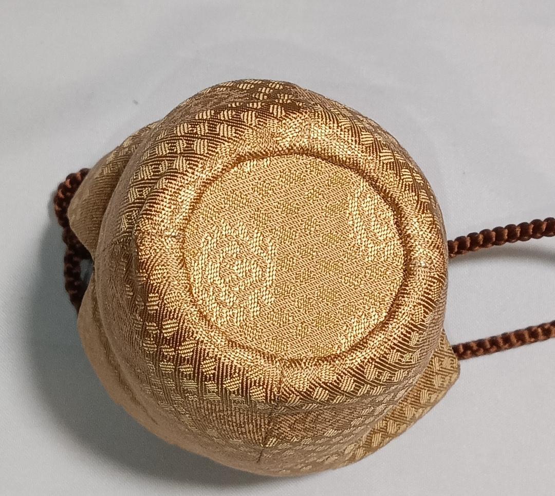 茶道具 京都清水焼 平安喜山作 肩衝茶入丸龍紋金襴仕覆