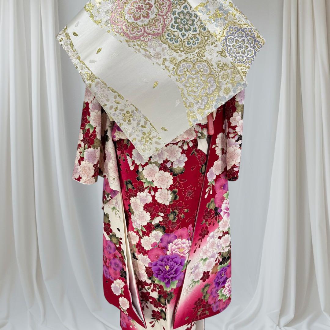振袖8点フルセット 豪華絢爛 花丸文 桜 牡丹 刺繍 金彩 正絹 ショール
