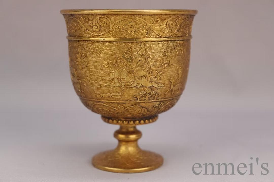 中国古美術 旧蔵清代 鍍金銅酒杯 精銅製 小型酒器 純