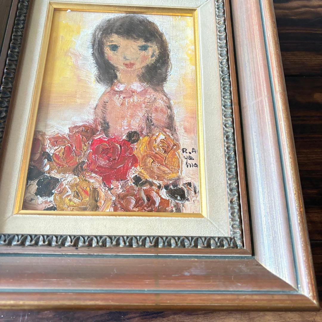 青山龍水 少女 油彩 キャンバス 額装 二科会常務理事 サロン・ドートンヌD