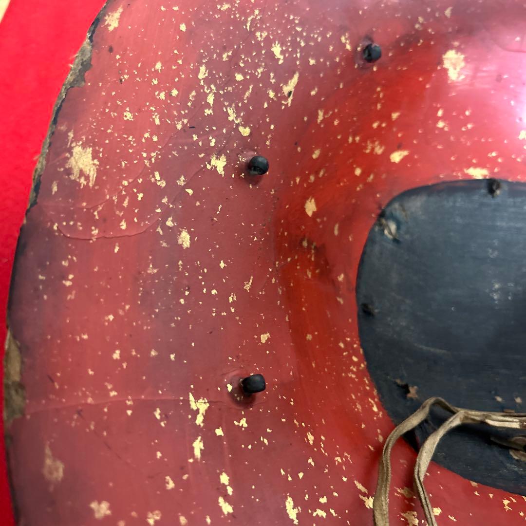 九曜紋　平陣笠 家紋入 黒漆塗 骨董 アンティーク/甲冑/鎧兜/足軽/武具