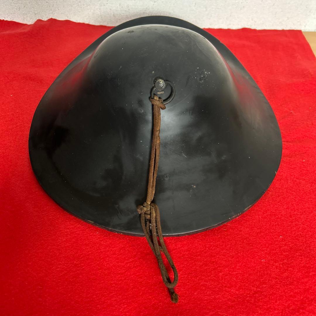 九曜紋　平陣笠 家紋入 黒漆塗 骨董 アンティーク/甲冑/鎧兜/足軽/武具