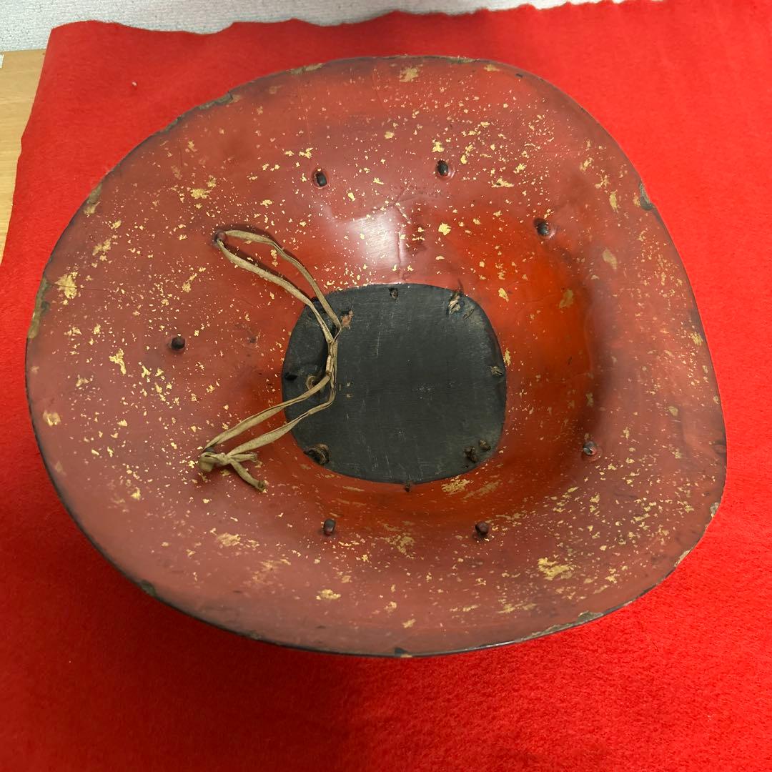 九曜紋　平陣笠 家紋入 黒漆塗 骨董 アンティーク/甲冑/鎧兜/足軽/武具