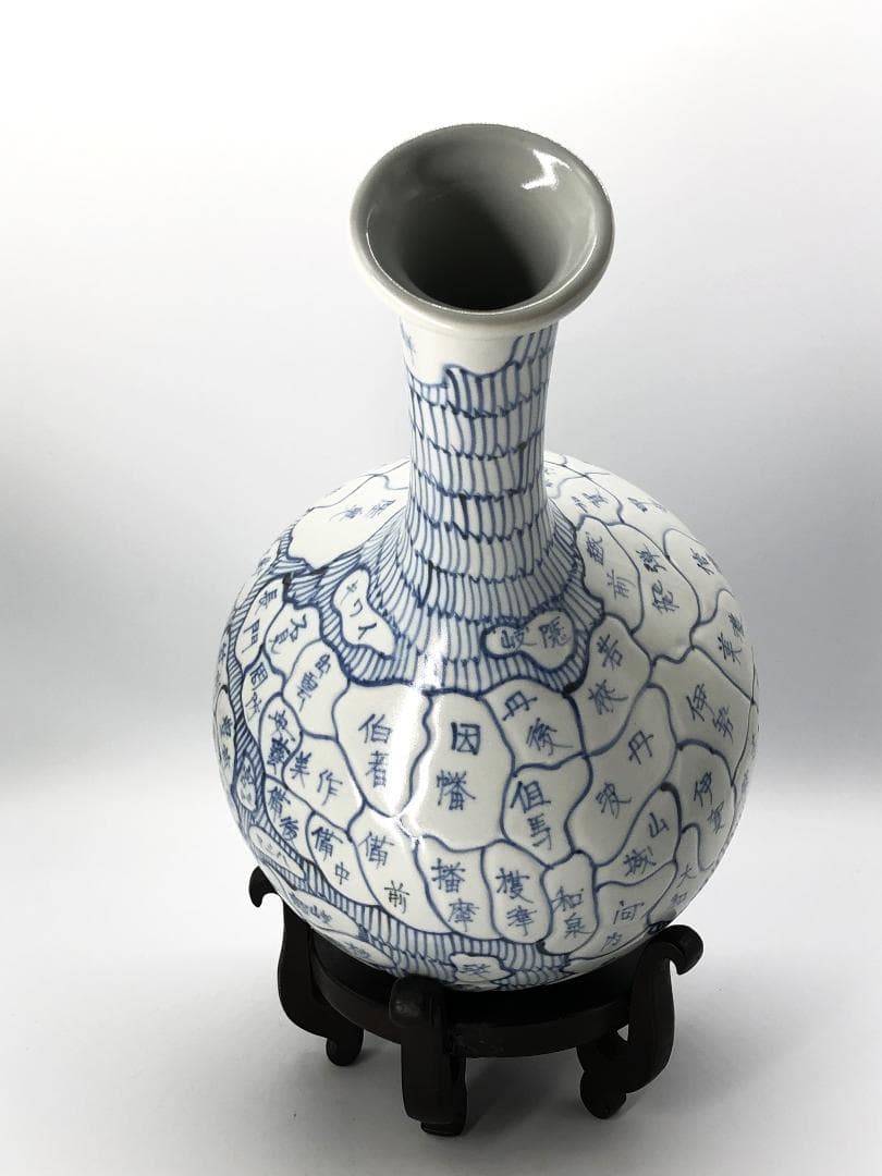 日本六十余州図染付 鶴首瓶 】 伊万里焼 江戸～明治時代