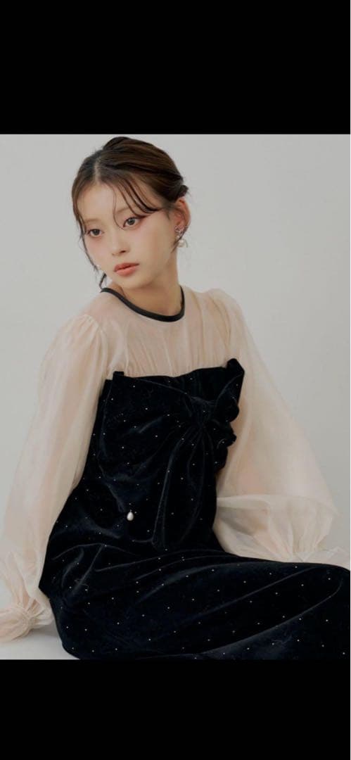 SALON by Chico】配色シアーリボンベロアワンピース/オケージョン