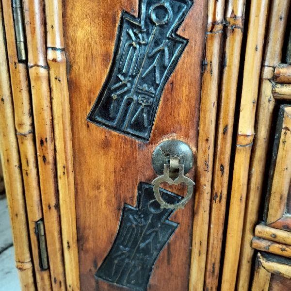 斑竹細工 煎茶棚 小箪笥 抽斗 引出 飾棚 花台 木製 漢詩金具 古美術